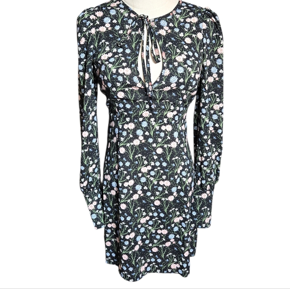 Nasty Gal Black Floral Long Sleeve Mini Dress NWT